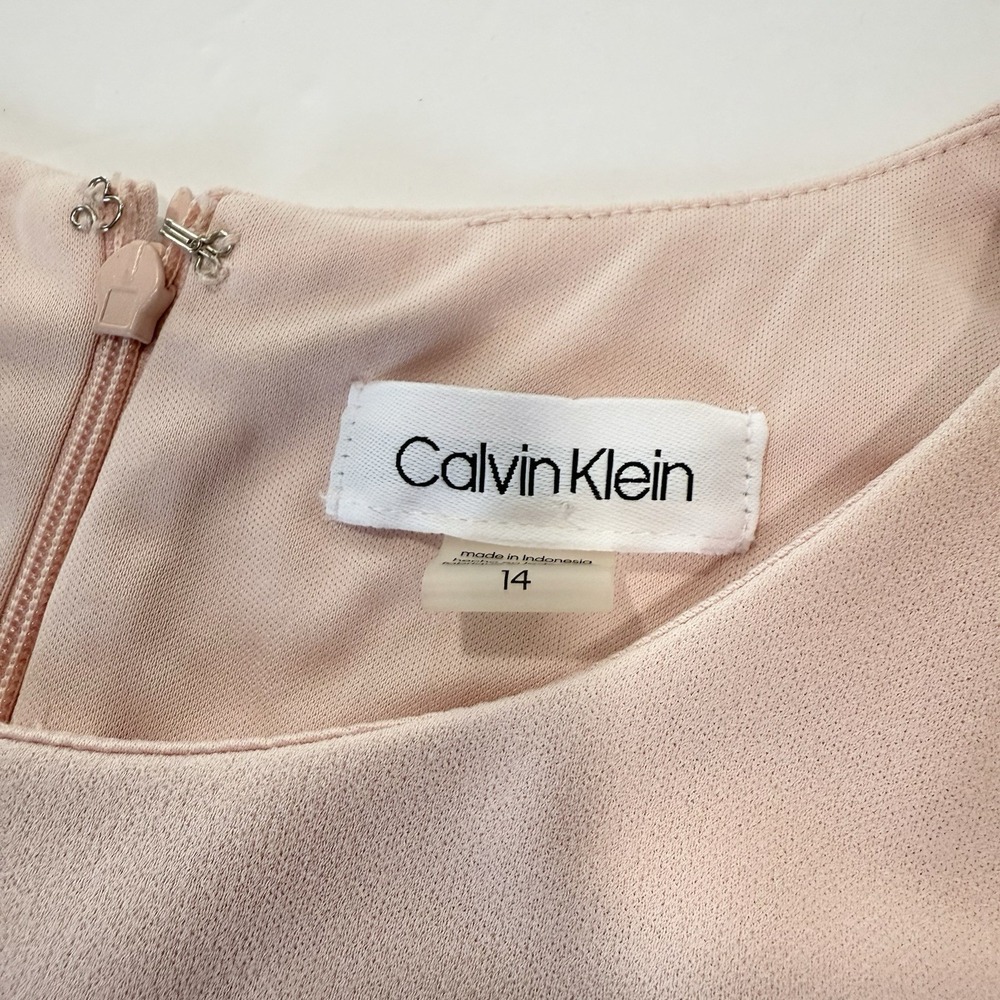 Calvin Klein Blush Pink Mesh Illusion Hem Fit Flare Stretch Sleeveless Dress 14 - Picture 11 of 12